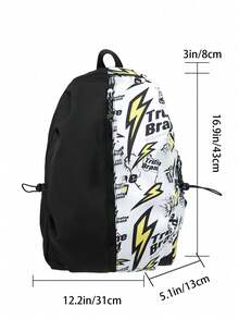 Sac à dos de mode pour homme, sac à dos en canevas de grande capacité, portable, en nylon. Sac à dos de randonnée, de voyage, d'été. Accessoire essentiel de vacances. Convient pour le camping de fin de semaine, l'extérieur, les trajets, l'école, le collège, le lycée, les loisirs, le style minimaliste. Sac à dos avec graffiti - Noir et Blanc - Voir 4