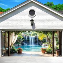1pc Spring Themed Banner, 2D Door Banner, Multipurpose Indoor/Outdoor Decor, Requires No Electricity, Suitable For Garage Decoration, Peaceful Waterfall And Greenery Design