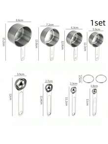 8pcs Stainless Steel Measuring Cups & Spoons Set, Coffee, Seasoning & Baking Kitchen Tools