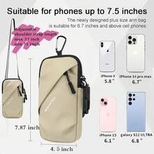 Soportes para Teléfonos con Bandas para el Brazo, Pequeñas Bolsas Cruzadas con Bandas para el Brazo, Ajuste para iPhone y Todos los Teléfonos Celulares, Uso para Correr, Caminar, Hacer Senderismo y Andar en Bicicleta (Talla Grande, Negro) - Caqui - Ver 4