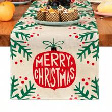 1pc Christmas Pattern Leaf Print Decorative Table Runner, Suitable For Holidays, Parties, Birthdays, Dinners, Kitchen, Dining Room, Year-Round Home Decor, Household Textile Table Runner