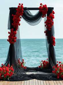 1 pièce, Rideaux en mousseline de soie noire élégante (longueur de 315 pouces et 236 pouces) - parfaits pour les arches de mariage, les fiançailles, les fêtes et les réceptions, les décorations suspendues romantiques pour les anniversaires et la Saint-Valentin, l'emballage de bouquets, les cantonnières pour arches de mariage, les fêtes d'anniversaire