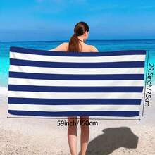 1 Khăn tắm biển sọc xanh đơn giản, khăn tắm biển sợi nhỏ siêu lớn, khô nhanh, thấm hút, chống cát, thích hợp cho du lịch, hồ bơi, yoga, phòng tập thể dục, đồ dùng cần thiết cho kỳ nghỉ bãi biển (in một mặt), phụ kiện bãi biển, phao bơi - Xanh đậm - Xem 14