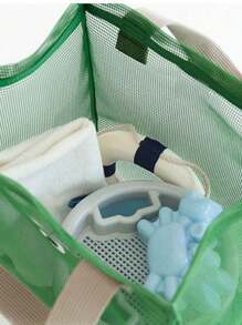 1pc Portable Mesh Beach Bag With Cutout Design And Faces - Lightweight Polyester Storage, Suitable For Beach, Swimming, Travel - Multi-Color, Swimwear, Playful Style, Sturdy Handle, Multifunctional Tote Bag, For Outdoor Enthusiasts
