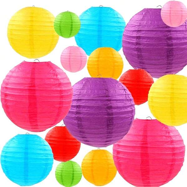 16 Stücke/Set hängende Papier Laterne Dekorationen, bunt lackierte chinesische Papier Laternen Decken Girlande Deko, geeignet für Karnevale, mexikanische Partys, Taufen, Geburtstage, Hochzeitsjubiläen