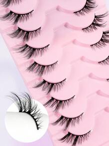 MAGEFY 10 Pairs Half Eyelash Natural Appearance False Eyelash Half Eyelash Cat Eye 17mm Wispy Eyelash Fine Strap 3D Stereoscopic False Eyelash Soft Strap C Curly Natural Eyelash False Eyelash ﻿ ﻿