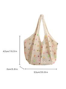 夏季新款海滩度假风格编织单肩包，女士大容量手提包 - 米色 - 查看 3