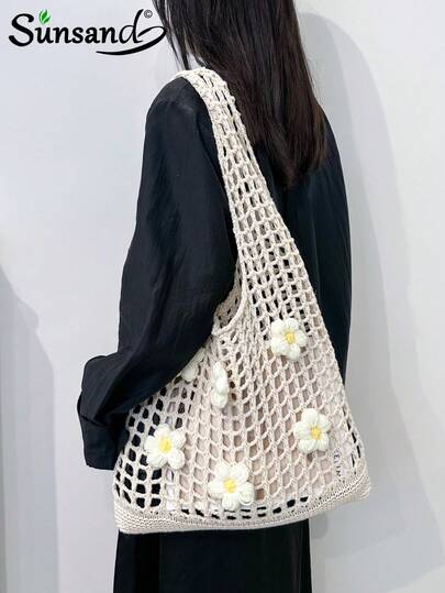 ENBEI 夏季时尚度假沙滩包，优雅白色女包，钩针包女士随身包，午餐包，单肩包旅行必备品，适合日常休闲，度假，购物和服装搭配商务休闲女性，大学生，母亲节礼物婚礼新娘伴娘礼物