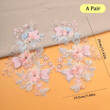 1pc 3D Floral Lace Embroidery Applique Patch Polyester With Beads And Rhinestones, Pink And White Flower Designs For Crafts, Wedding Bridal Decoration, Home Decoration, Art Supplies, Knitting, Embroidery Applique
