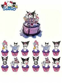 Sanrio 13pcs Sanrio Cinnamoroll Cake Decoration Set, Birthday Party Supplies, Safe Paper Material, Officially Licensed, Cartoon Cake & Cupcake Toppers, Inedible, Party Favors, No Electricity Required, Suitable For Birthday, Graduation, Wedding