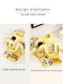 1 个大容量双开口纯色洗漱包，女士便携式度假化妆包，多口袋多槽多功能化妆包，时尚简约分区收纳包，暑假旅行必备品，返校学校用品包，用于学校洗漱包旅行 - 黃色 - 查看 6