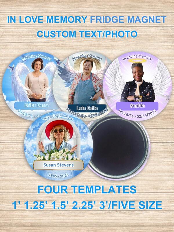 Personalized Fridge Magnet,Customized Print With Any Text,Photo, Or Image,Personalized In Loving Memory Of Rest In Peace 1/1.25/1.5/2.25/3 Inch Fridge Magnet With Photo,Custom In Loving Memory Fridge Magnet
