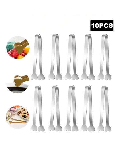 1/5/10pcs Stainless Steel Heart Shaped Sugar Tongs, Kitchen Cooking Clip, Candy Dessert Clip, Party Dinnerware, Wedding Tableware