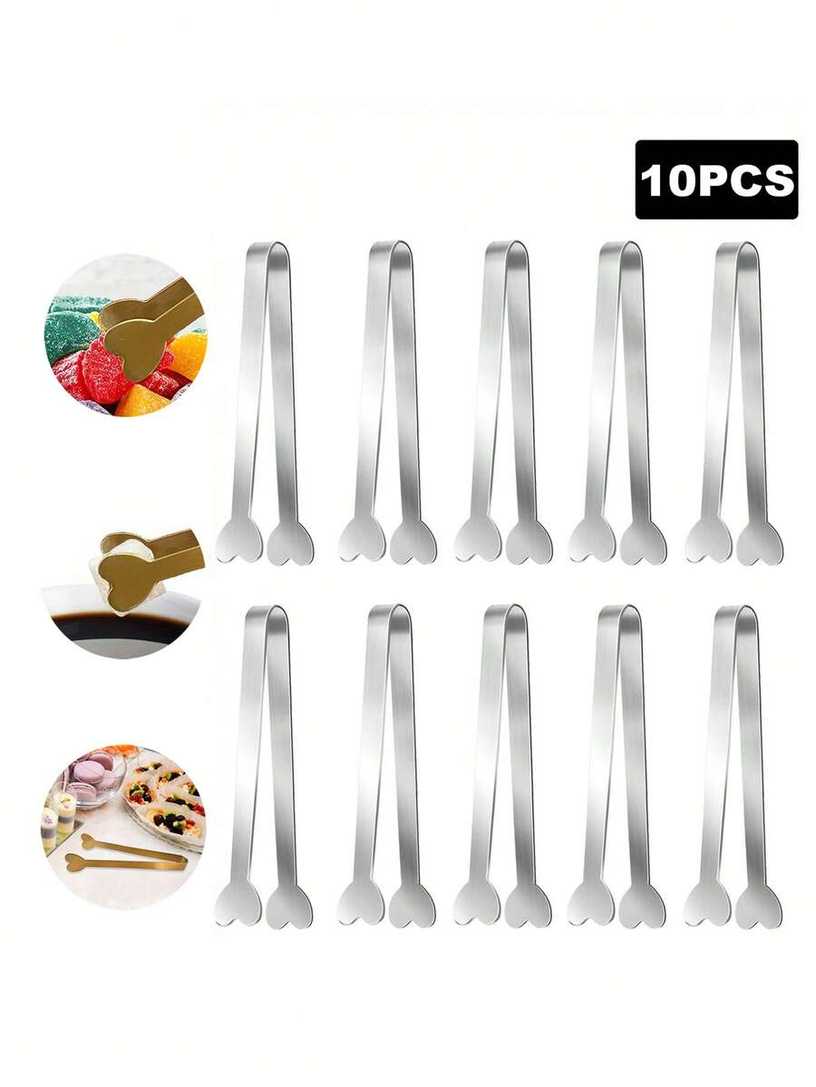 1/5/10pcs Stainless Steel Heart Shaped Sugar Tongs, Kitchen Cooking Clip, Candy Dessert Clip, Party Dinnerware, Wedding Tableware