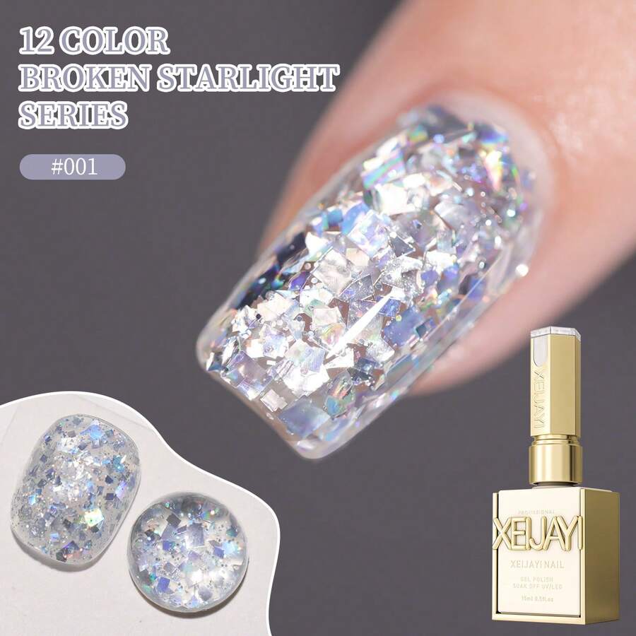 XEIJAYI XEJAYI 15ml 凝胶指甲油，UV LED 可卸甲胶，半永久，DIY 沙龙级美甲凝胶，适合春夏 - 銀色 - 查看 1