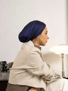 1pc Women's Classic Solid Color Hijab/Turban, Multi-Way Adjustable Styling, Versatile & Practical, Soft & Comfortable Modal Fabric, Suitable For Daily Wear, Sports, Yoga - Navy Blue - View 2