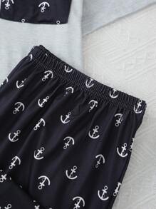 2pcs Men Pajama Set, Long Sleeve V-Neck Pullover Top And Long Pants Casual Sleepwear