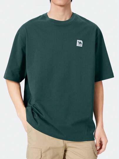 CAMEL CROWN Men's Short-Sleeved T-Shirt, Summer Heavyweight Short-Sleeved Solid Color Round Neck Half-Sleeved T-Shirt Bottoming Shirt