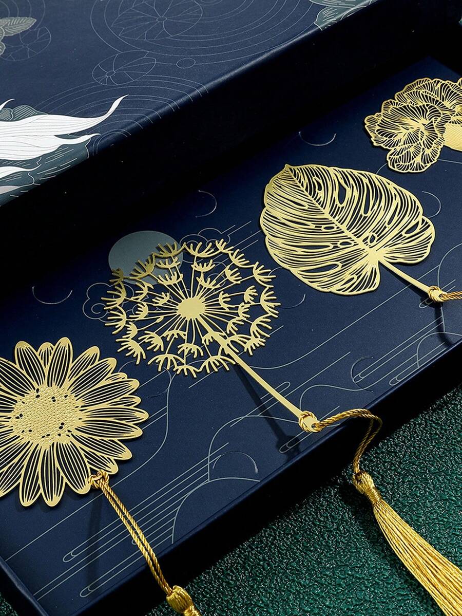 4 件/1 件优雅金属书签，带有花卉和流苏设计 - 铜色、金色装饰 - 理想的教师礼物和办公室配件，精致书签|流苏装饰书签|金属饰面，学校用品，返校