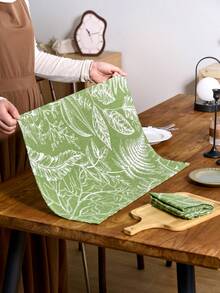 1/4/6/12pcs Green Maple Leaf Print Napkins, Simple Rustic Kitchen Placemats, Rectangle Table Mats For Dining, Parties, Events, All Seasons - Green - View 7