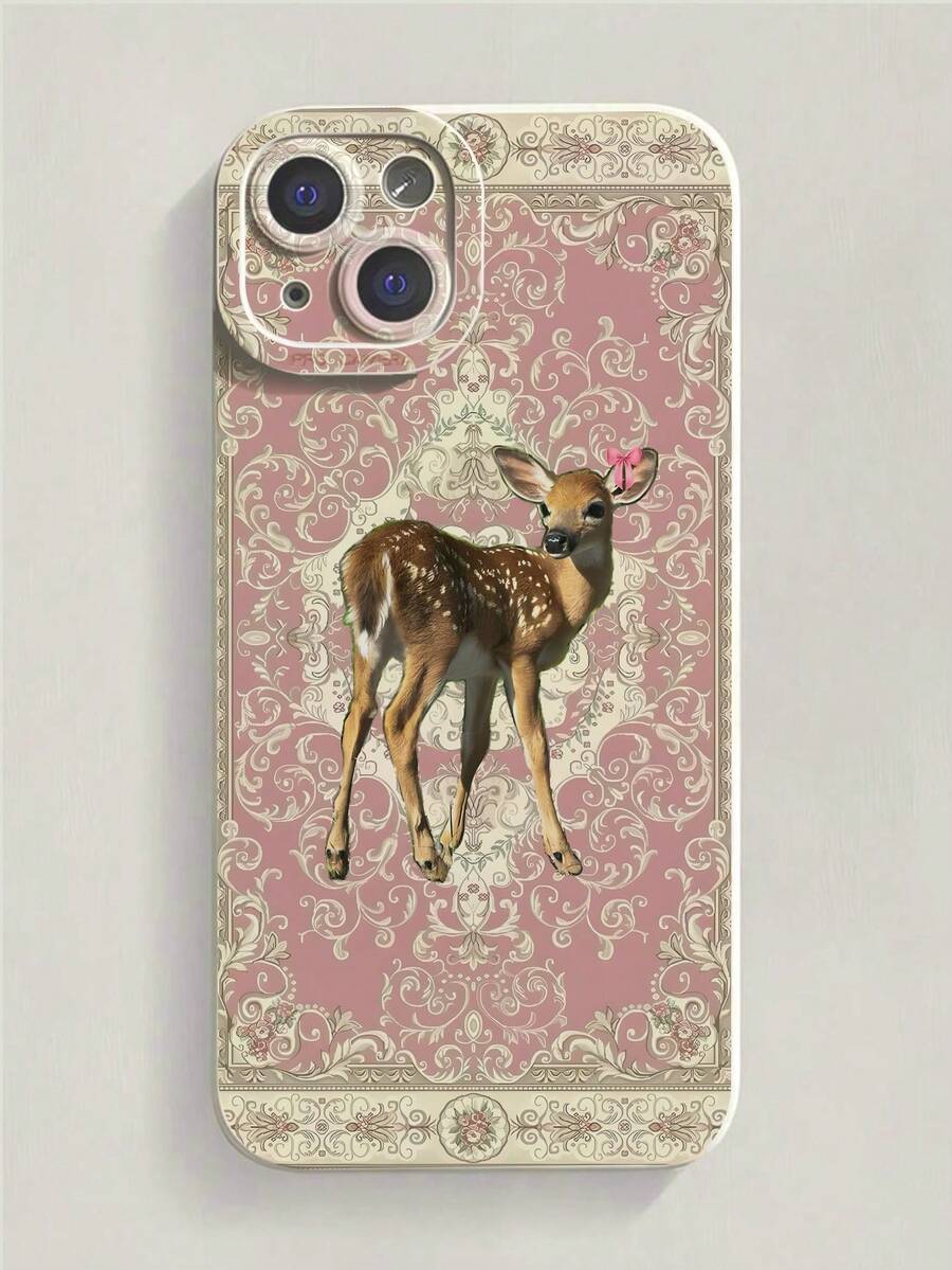 粉色麋鹿元素液态硅胶TPU时尚手机壳，华丽巴洛克插画，全方位保护，防震防摔，兼容 16/11/12/13/14/15/15 Pro/15 Plus/15 Pro Max/7 Plus/8 Plus/X/Xs Max/Xr/11 Pro/12 Pro/13 Pro/14 Pro/12 Mini/13 Mini/11 Pro Max/12 Pro Max/13 Pro Max/14 Pro Max/14 Plus/6/6s/6 Plus/7/8/16 Pro/16 Plus/16 Pro Max/SE，以及三星手机Galaxy/A54/A14/A12/A13/A15/A32/A33/A24/A52S/S20/S21/S22/S23/S24/S23Plus/S24ultra/S25/A15/A33/A23 防水防刮春季礼物周年纪念复活节礼物 - 彩色 - 查看 1