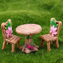 6 Peças Conjunto Mágico de Mesa e Cadeira Mini, Kit de Móveis de Jardim de Fadas com Flores Rosas e Folhas Verdes, Resina ABS Durável - Perfeito para Casas de Bonecas, Cenas em Miniatura e Artes e Artesanato, Acessórios de Jardim de Fadas