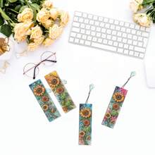 Set de 4 Marcapáginas de arte de diamantes con patrón de girasol, regalo de arte de cristal y rhinestone con colgante de diamante, regalo festivo. Brillantes marcapáginas de manualidades de DIY para el hogar, oficina, escuela, regalo para amantes de los libros