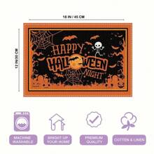 1 pieza/4 piezas Manteles individuales de lino de Halloween, manteles individuales para el desayuno o la cena, accesorios de cocina, fáciles de limpiar, aptos para fiestas de Halloween, mesa de comedor, hogar, restaurante, decoración de restaurante, con diseños de calabaza, bruja y fantasma