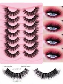 7 Pairs Fluffy Cat Eye Lashes, 6D Curly Thick Faux Mink Eyelashes, Look Like Real Soft Curly Lashes