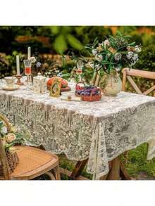Elegant White Lace Tablecloth - 100% Polyester Rectangle Tablecloth - Machine Made Solid Color Round Tablecloth, Suitable For Coffee Tables, Home Decor, Weddings, Birthdays And Holiday Celebrations, Holiday Lace Tablecloth
