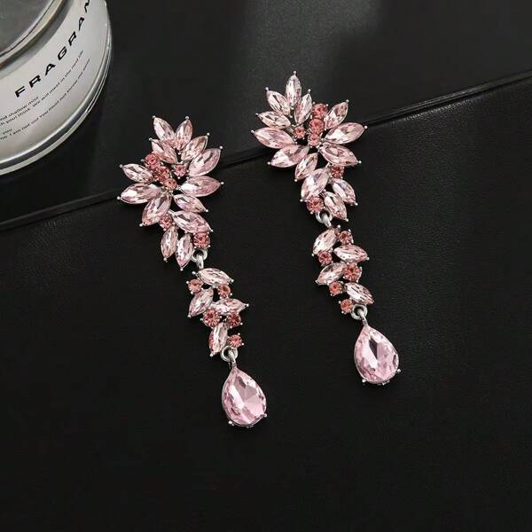1 Pair Luxury Crystal Rhinestone Dangle Earrings For Women - Leaf & Water Drop Shapes,Variety Of Colors - Suitable For Wedding, Party, Performance And Other Occasions
