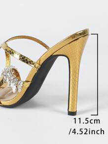 Women's Diamond Chain Rhinestone Criss-Cross Ankle Strap Pointed Toe Stiletto High Heel Sandals, Sexy Fashion Party Shiny Elegant High-End Gathering Banquet Silver Heels