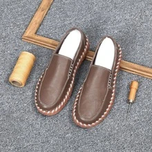 Summer Men's Breathable Casual Driving Shoes Top Layer Cowhide Loafers Genuine Leather Handmade Shoes Slip-On Sneakers For Men - Màu xanh quân đội (8288) - Xem 4