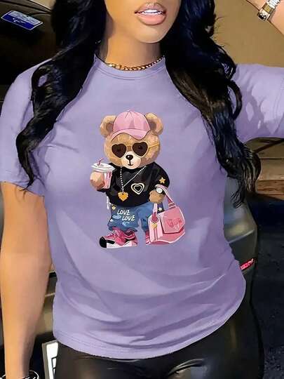 PLAYERA DE DAMA OVERSIZE OSITO CAFÉ Y BOLSA PARA CASAL O GYM