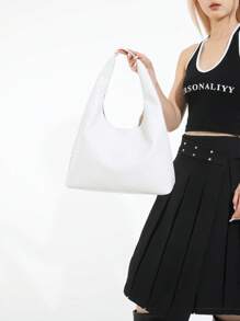 Bolso de hombro vintage de gran capacidad y color liso suave para mujer, versátil bolso bandolera con asa, bolso de hombro tipo hobo grande con capacidad, bolso bandolera casual de trabajo de gran capacidad