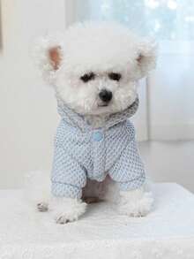 PETCIRCLE 1件寵物衣服可愛寵物保暖內裡連帽防風防寒刺繡字母A Plan運動衫 - 藍色 - 藍色 - 查看 5