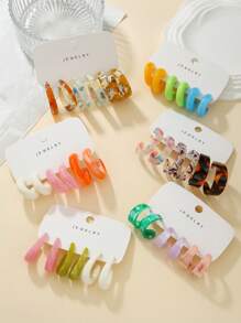 6 pièces/12 pièces/18 pièces/36 pièces Ensemble de boucles d'oreilles géométriques vintage en forme de C et rondes en résine acrylique, convient pour les femmes au quotidien/plage d'été/fête sur un bateau, cadeau