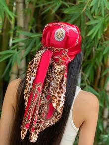1 buc Eșarfă bandană pentru femei, cu imprimeu leopard, roșu vin, boem, potrivită pentru asortare zilnică, pentru vacanță la plajă, pentru rochie - Burgundia - Vizualizare 2