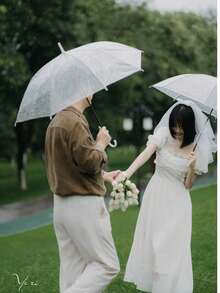 1/6pcs Elegant Transparent Bridal Wedding Umbrella - Waterproof Bride Shower Gift And Bachelorette Party Photo Prop, Suitable For Outdoor Ceremony, Rainy Day Backup Umbrella And Bridesmaid Gift - Vintage Style Parasol, Spring Summer Picks, Brides Maid Gifts, Room, Bedroom Decor, Bedroom Decor, Beach, Travel, For Men, For Women, Vacation,Cute Stuff - White - View 5