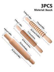 1 件山毛榉木擀面杖，烘焙工具，手工面团擀面杖，用于饺子、包子、意大利面，天然木材，无涂层，螺旋槽 - 彩色 - 查看 5