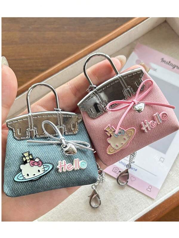 Sanrio 1pc Cute Cartoon KT Cat Keychain, Sweet & Cool, Backpack Pendant, Car Key Decoration, Vehicle Interior Ornament, Suitable As Small Gift For Back To School Or Graduation, (Connector Ring Color Random)