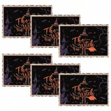 1 pieza/4 piezas Manteles individuales de lino de Halloween, manteles individuales para el desayuno o la cena, accesorios de cocina, fáciles de limpiar, aptos para fiestas de Halloween, mesa de comedor, hogar, restaurante, decoración de restaurante, con diseños de calabaza, bruja y fantasma