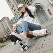 Transformable 4-Wheel Roller Skate Shoes, Roller Skates For Teens And Students, Dual-Wheels Rollers - Pink - View 8
