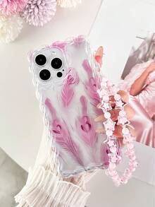 Ốp lưng điện thoại TPU chống rơi, thiết kế sóng đan thanh lịch, họa tiết hoa và lông vũ, kèm vòng tay hạt cườm thủ công, tương thích với iPhone 16/11/16Pro/16Plus/16ProMax/16e/15ProMax/13/14/12/XS/XR/7G/8PXR/7/8, tương thích với iPhone 15ProMax, 13, 14, 12/14. - Nhiều màu - Xem 2
