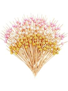 15 Stück Bambus Getränkerührer mit bunten Kugelköpfen - elegante Appetizer-Spieße, geeignet für Appetizer, Fleischbretter, Partygetränke und Obststäbchen - dekorative Lebensmittelstäbchen, Getränkezahnstochern, Appetizer-Accessoires, elegante Partydekoration, Material, Party-Grundausstattung