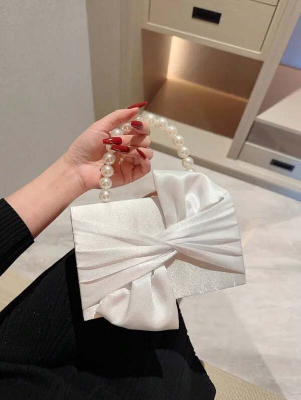 Lady Exquisite Flower Evening Bag White Wedding Bag Faux Pearl Handheld Banquet Bag Evening Bag Party Bag Prom Bag Dress Bag