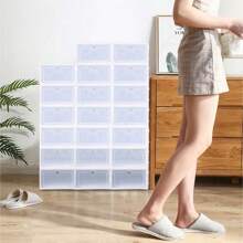 24pcs Shoe Storage Box Stackable, Clear Plastic Shoe Boxes 34x23x14cm - Foldable Shoe Organizer Containers With Lids Transparent Plastic Storage Box Suitable For Women White
