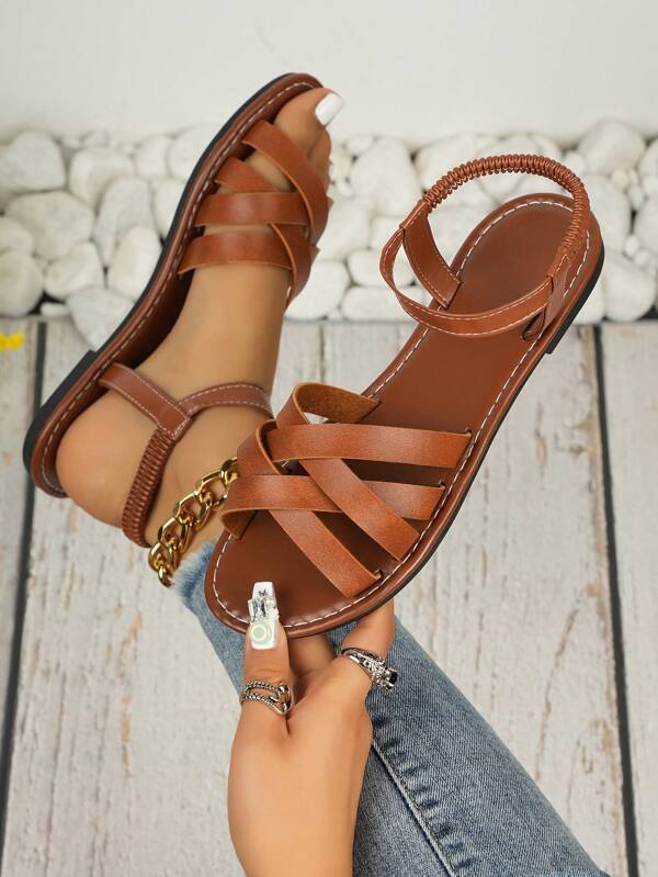 2pcs 2025 Summer New Woven Leather Lace-Up Flat Sandals, With Buckle, Suitable For Women; Black Mule Women Elegant Faux Suede Casual Shoes, Open Toe Summer Slippers, Lace-Up Sandals, Slides