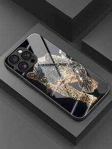 Fierce Animals 1 件黑色豹纹时尚个性化金属漆钢化玻璃材质带镜头膜，防摔、防刮、防指纹 TPU 全边软手机壳兼容 Apple 16/16 Plus/16 Pro/16 Pro Max 防水防震 - 彩色 - 查看 2