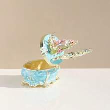 1pc Vintage Enamel Princess Vanity Jewelry Box With Mirror – Floral Motif Metal Decorative Box For Storing Earrings, Rings, Watches; Elegant Home Decor Gift For Women, Ornate Embellished Lid, Intricate Design Craftsmanship - 彩色 - 查看 3